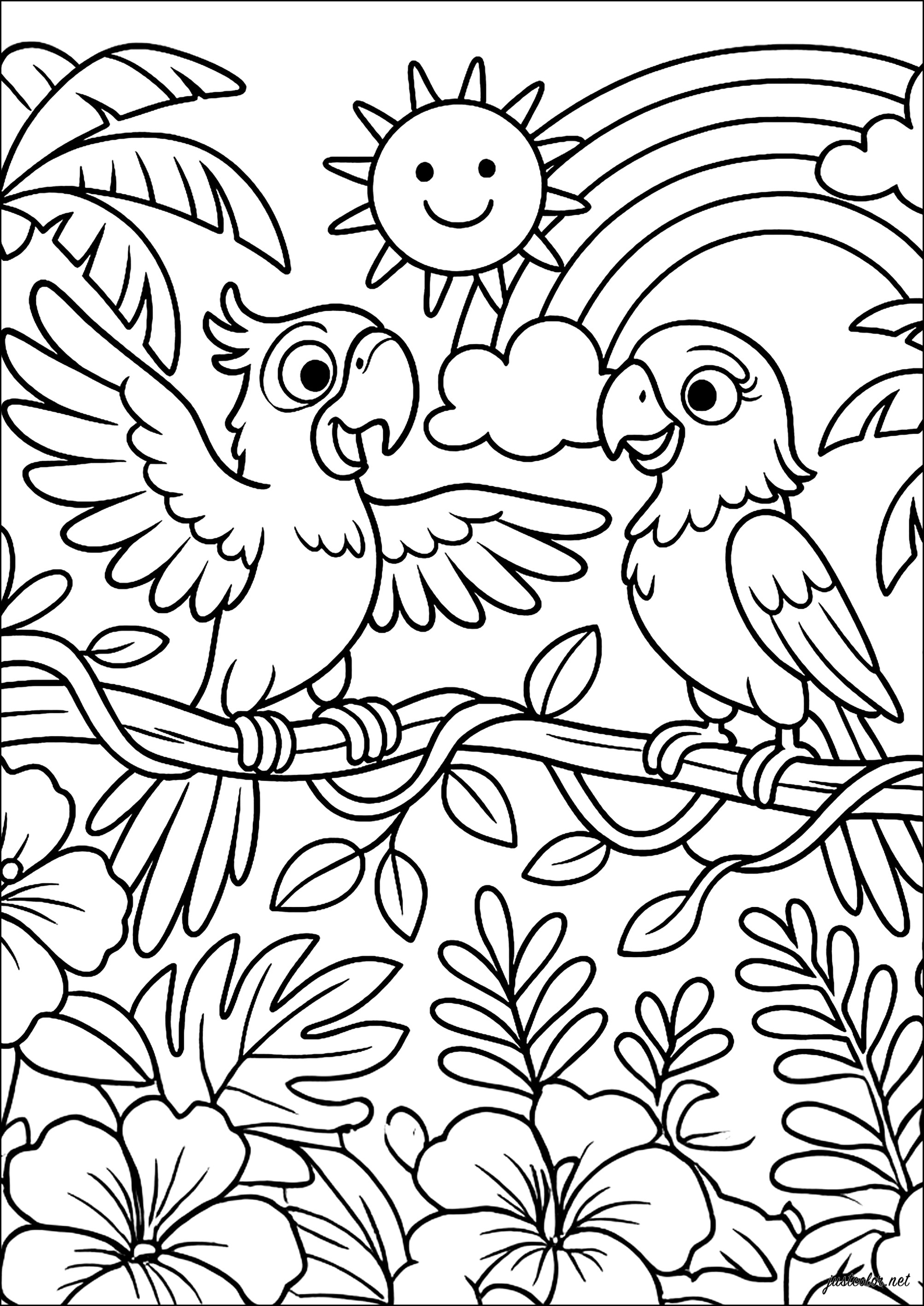 Loros felices (Página de Rio para imprimir para niños)