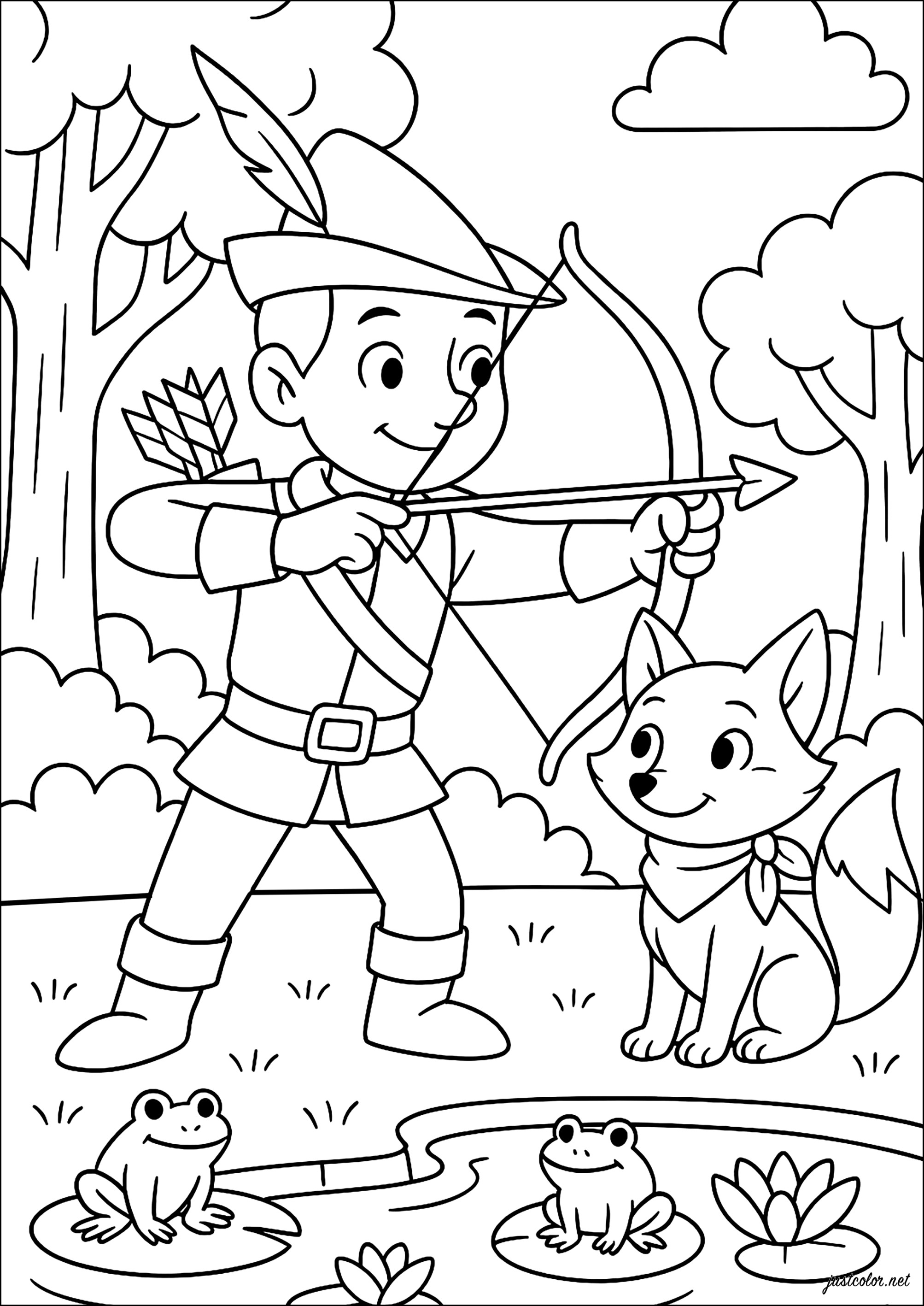 Robin Hood y su fiel compañero (Página para imprimir para niños)