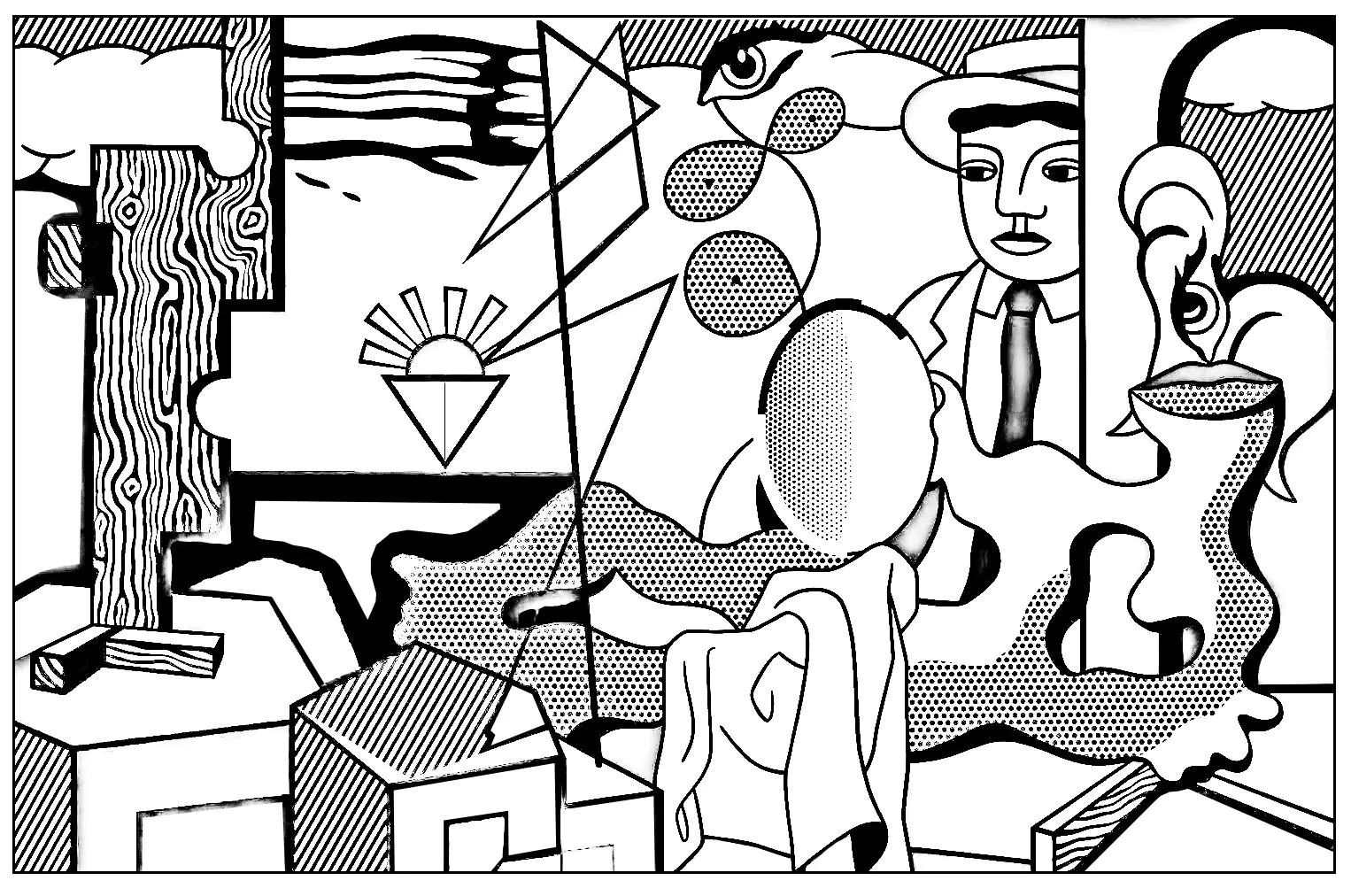 Colorear inspirado en un cuadro de Roy Lichtenstein (Página para imprimir para niños)