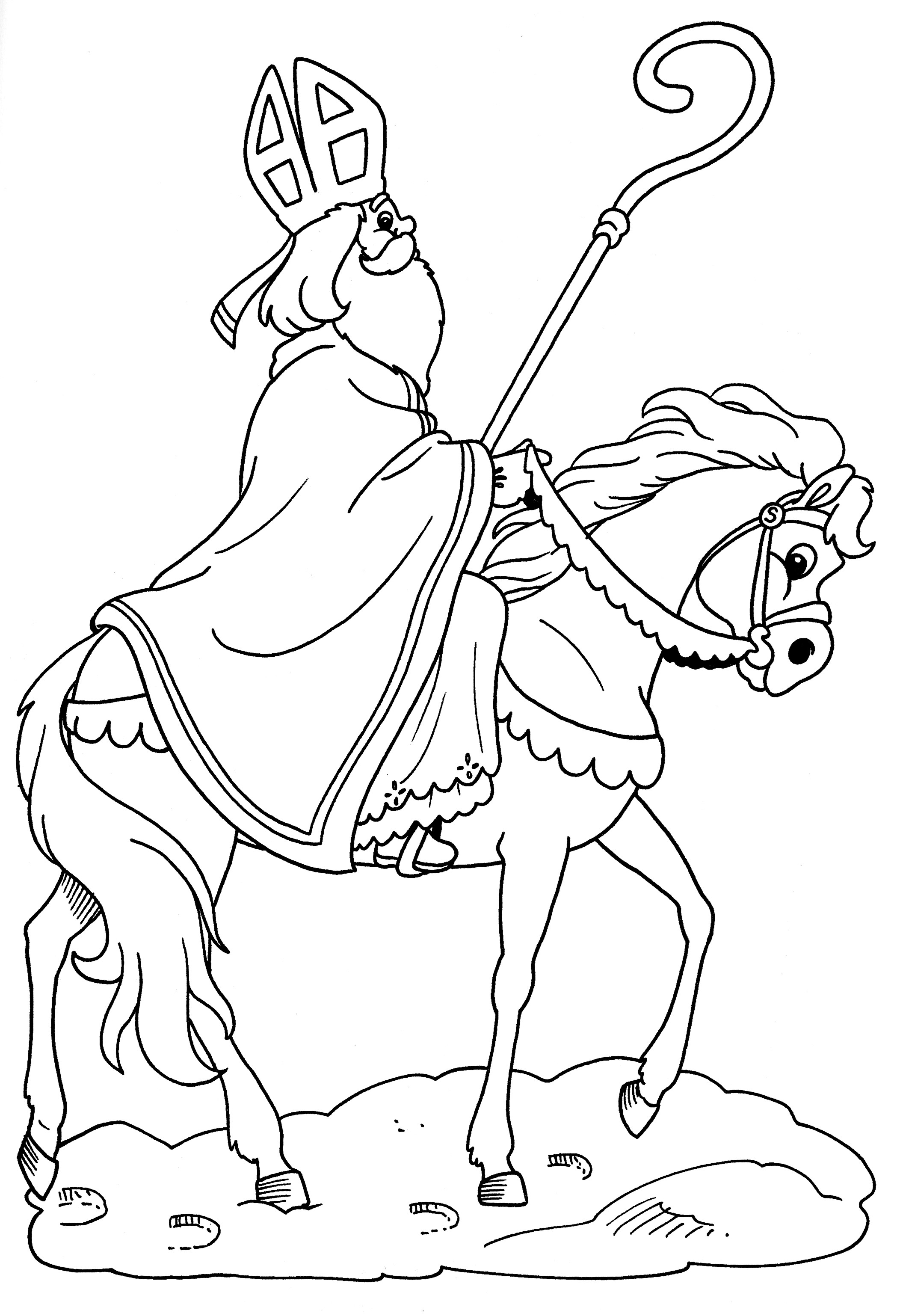 San Nicolás a caballo con su bastón de peregrino