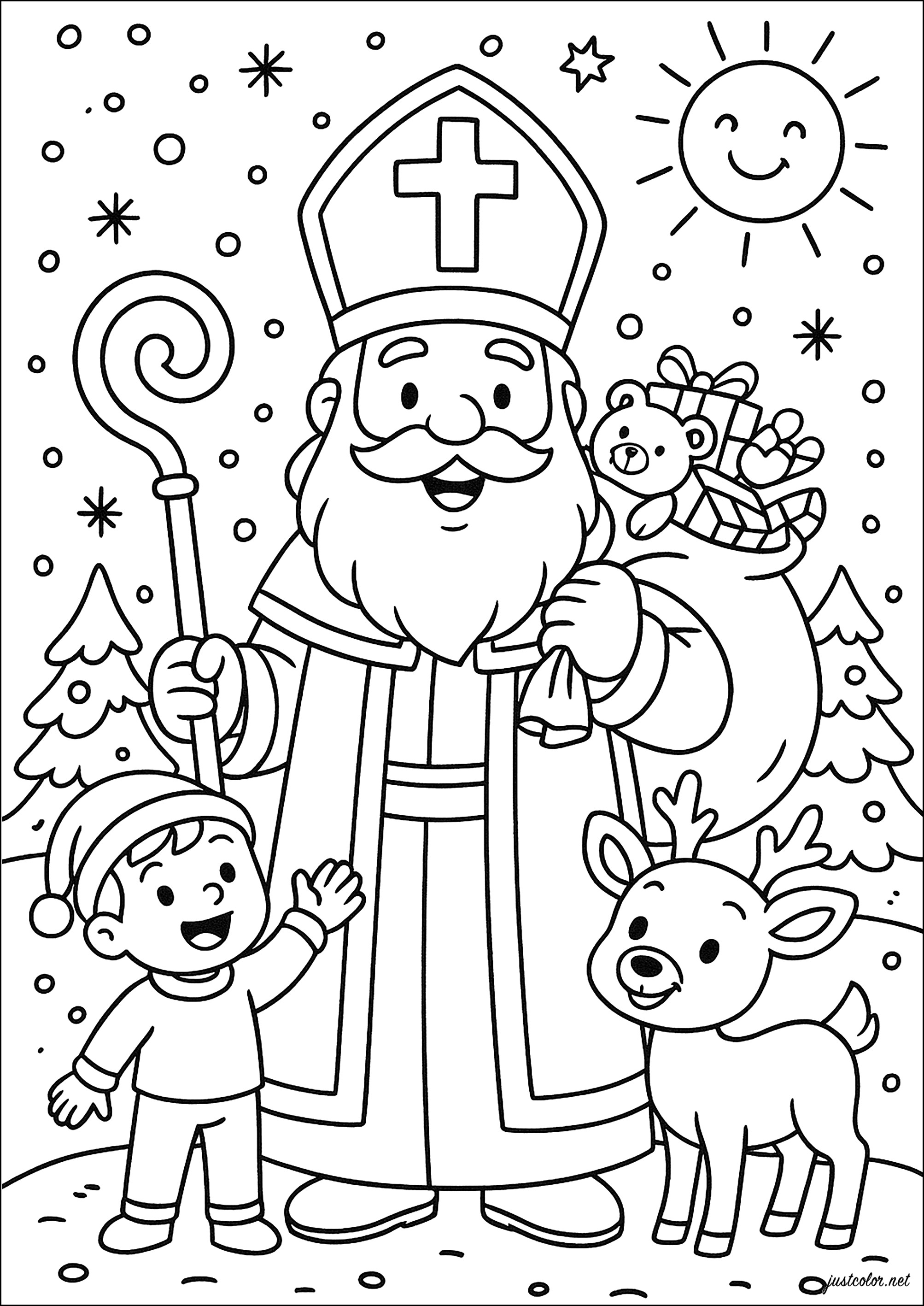 Distribución de regalos (Página de San Nicolas para imprimir para niños)