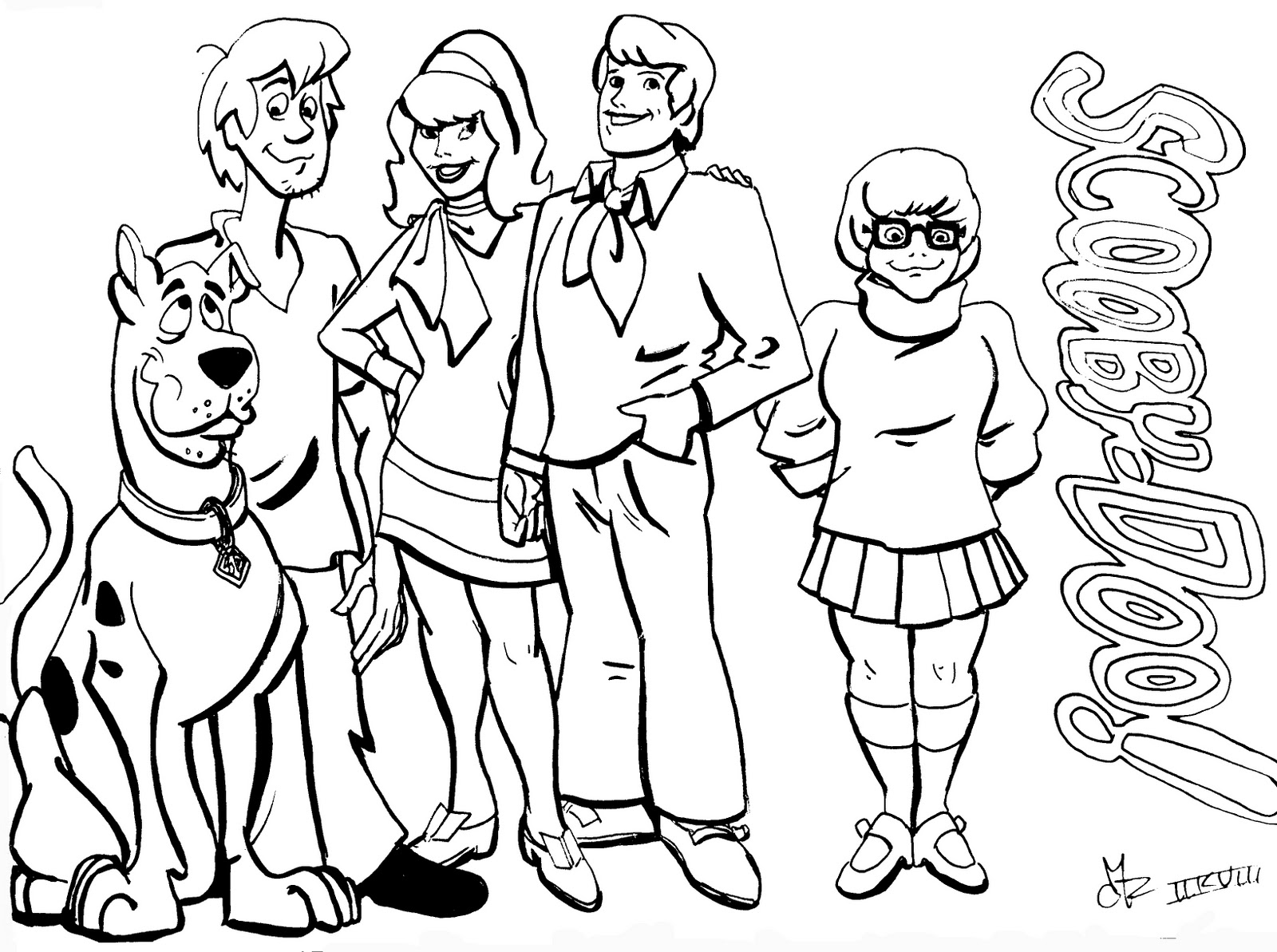 Coloriage avec Véra Dinkley, Daphné Blake, Sammy Rogers, Fred Jones, Scooby-Doo