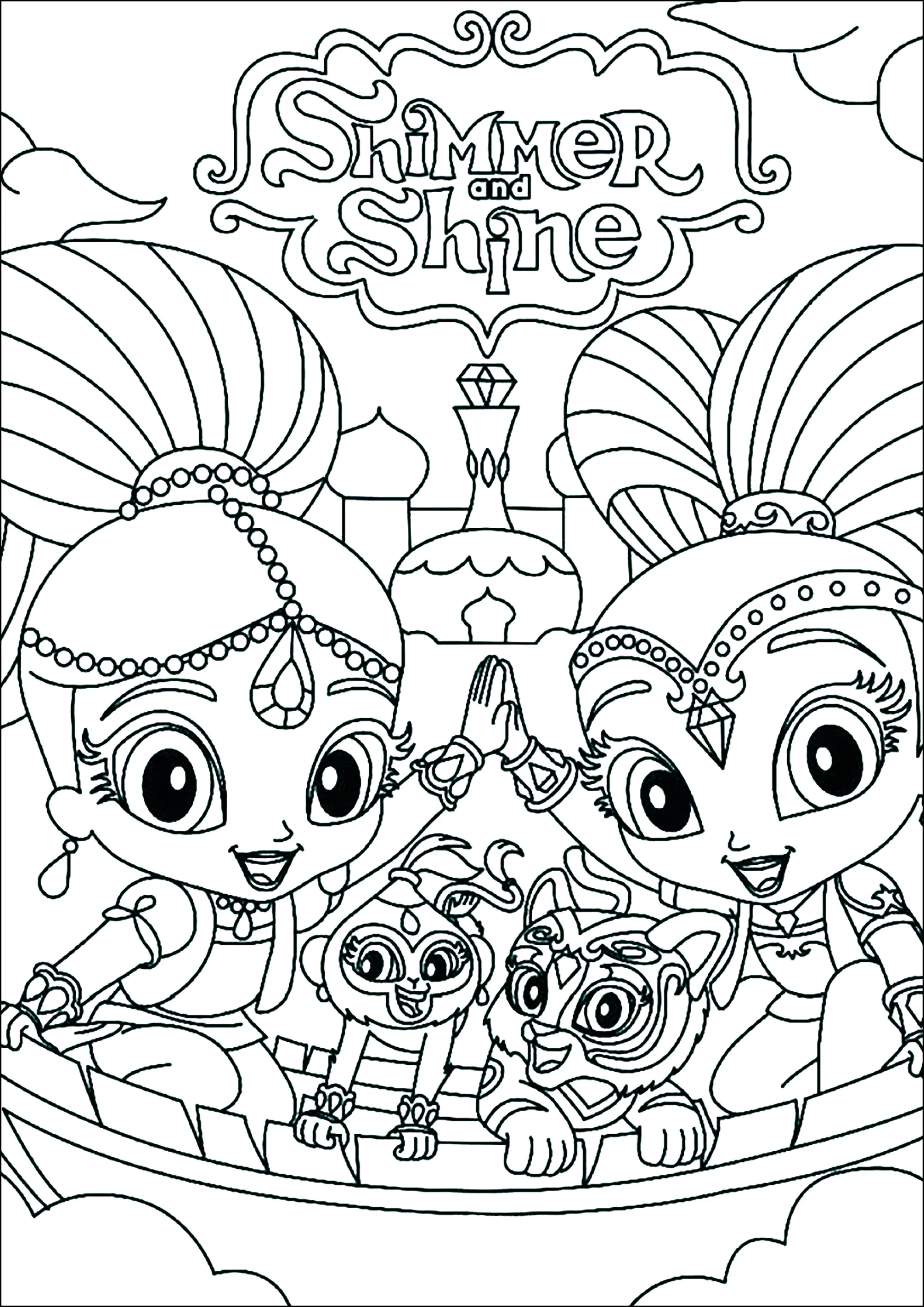 Brillo y resplandor con Tala (Página de Shimmer And Shine para imprimir para niños)