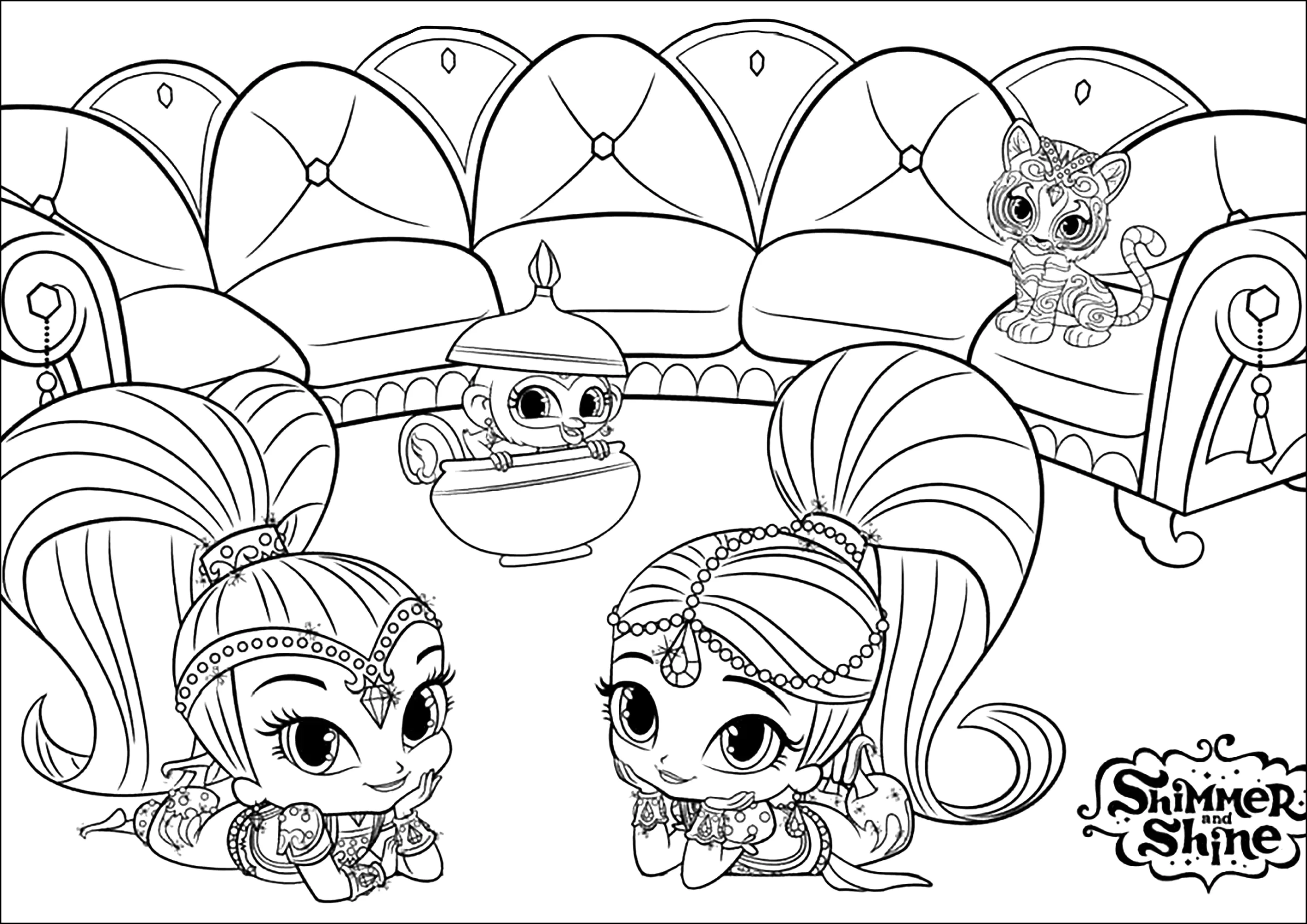 Descanso para Shimmer y Shine y sus amigos (Página de Shimmer And Shine para imprimir para niños)