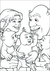 Shrek, la princesa Fiona y sus tres hijos (Página para imprimir)