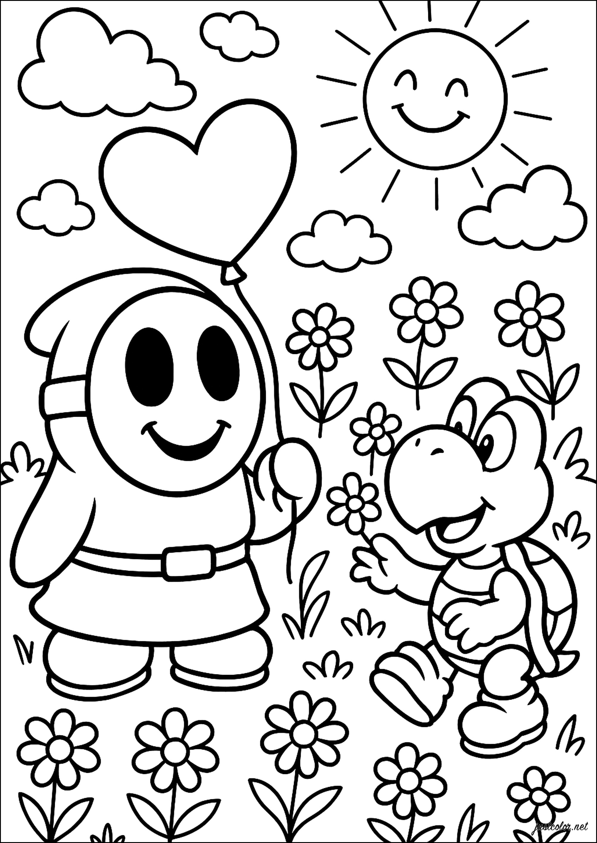 Y Koopa Troopa (Página de Shy Guy para imprimir para niños)