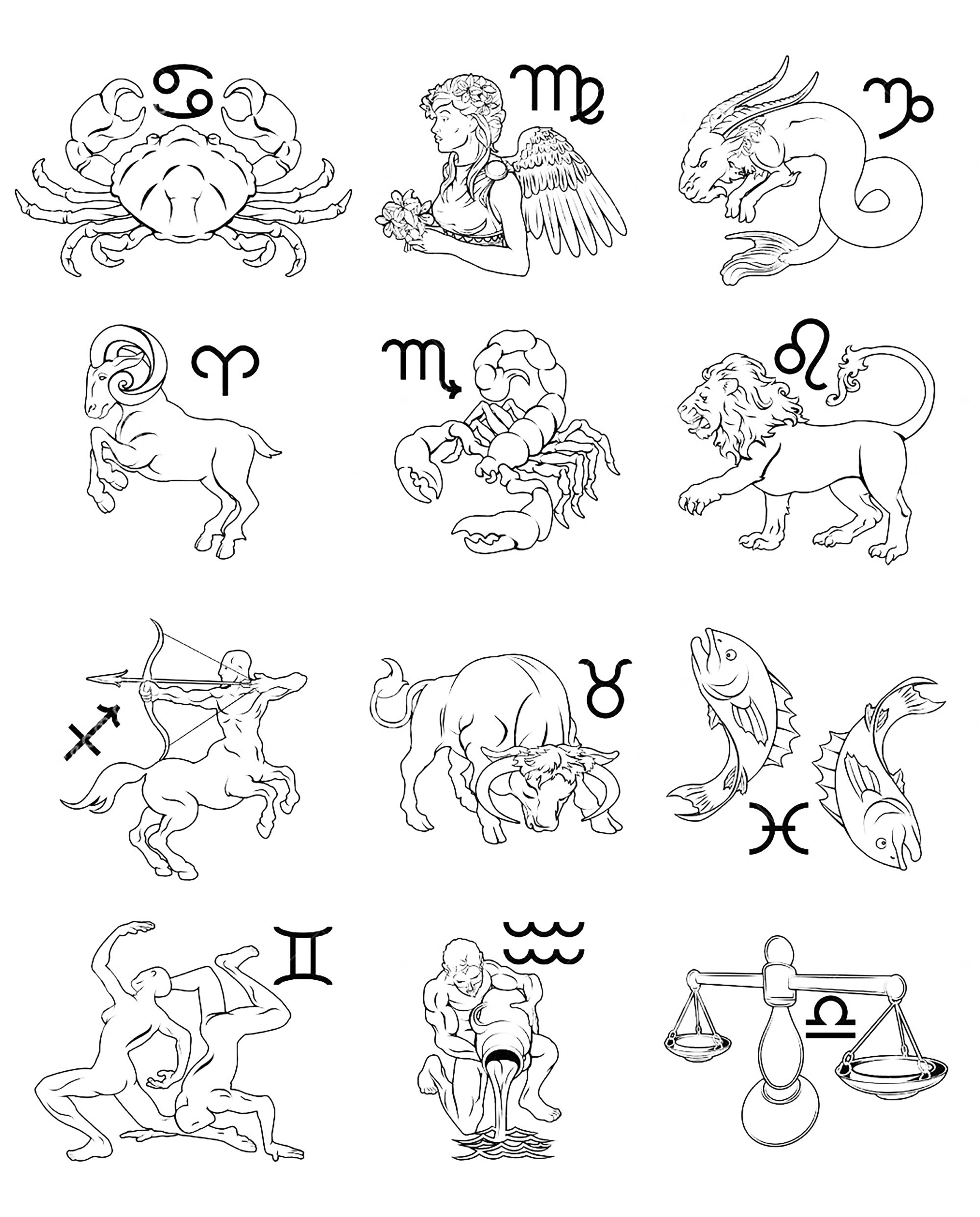 Bonitas y sencillas páginas para colorear de Signos del zodiaco para niños