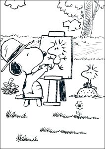 Página de para imprimir para niños : Snoopy pinta a Woodstock
