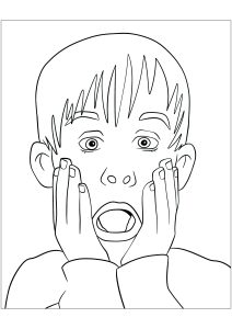 Página de Solo en casa para imprimir para niños : Sencillo dibujo vectorizado de Kevin