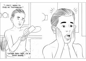 Página de Solo en casa para imprimir para niños : La escena del baño