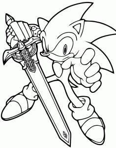 Página de Sonic para imprimir para niños : Con una espada