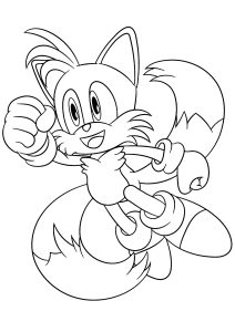 Página de Sonic para imprimir para niños : Cola de zorro en pleno salto