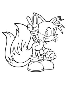 Página de Sonic para imprimir para niños : Tails hace el signo de la victoria