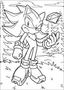 Página de Sonic para imprimir para niños : La sombra del erizo en un pinar