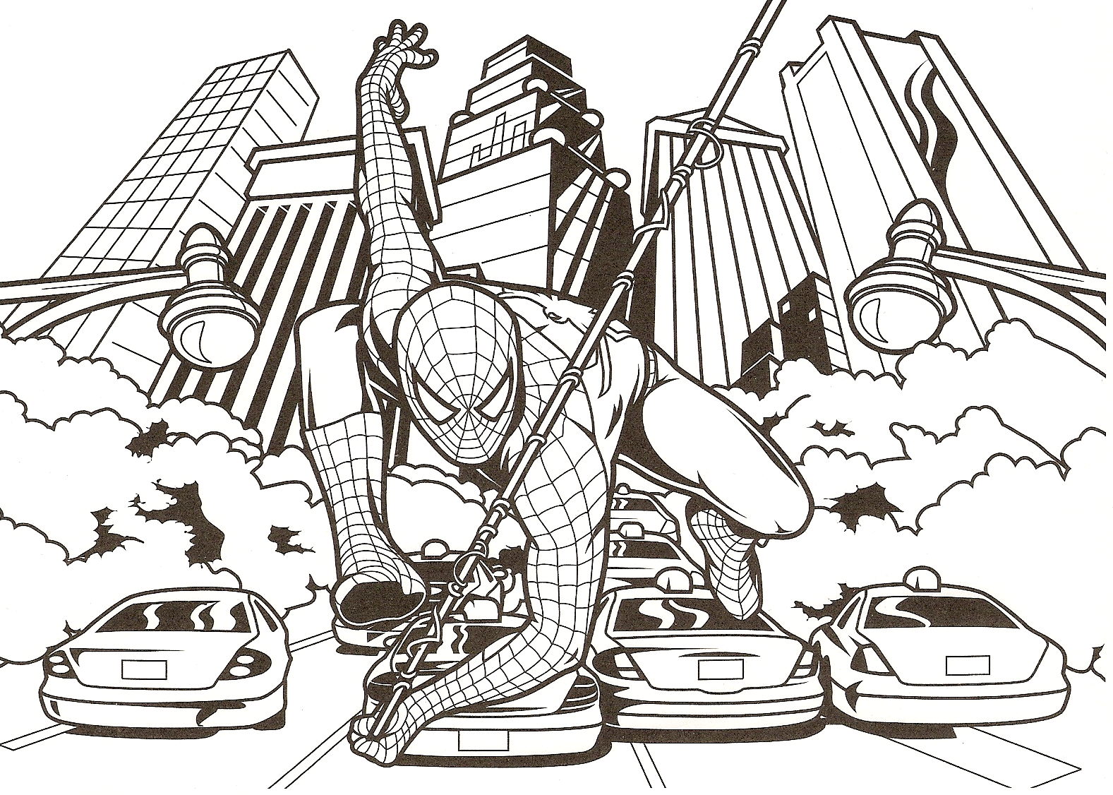 Página de para imprimir : En Nueva York, Spiderman lucha contra delincuentes Página de para imprimir para niños : En Nueva York, Spiderman lucha contra delincuentes