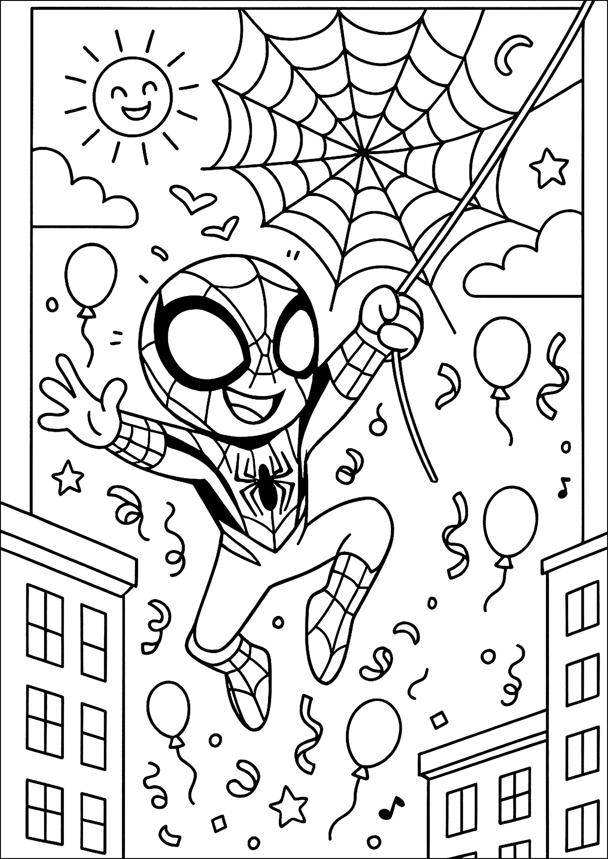 Día de fiesta (Página de Spidey para imprimir para niños)