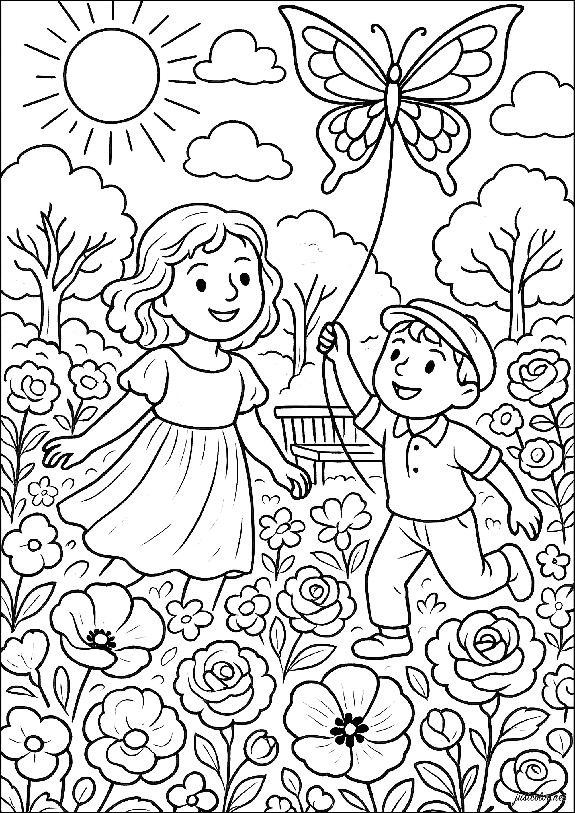 Aventuras al aire libre (Página de Spring para imprimir para niños)