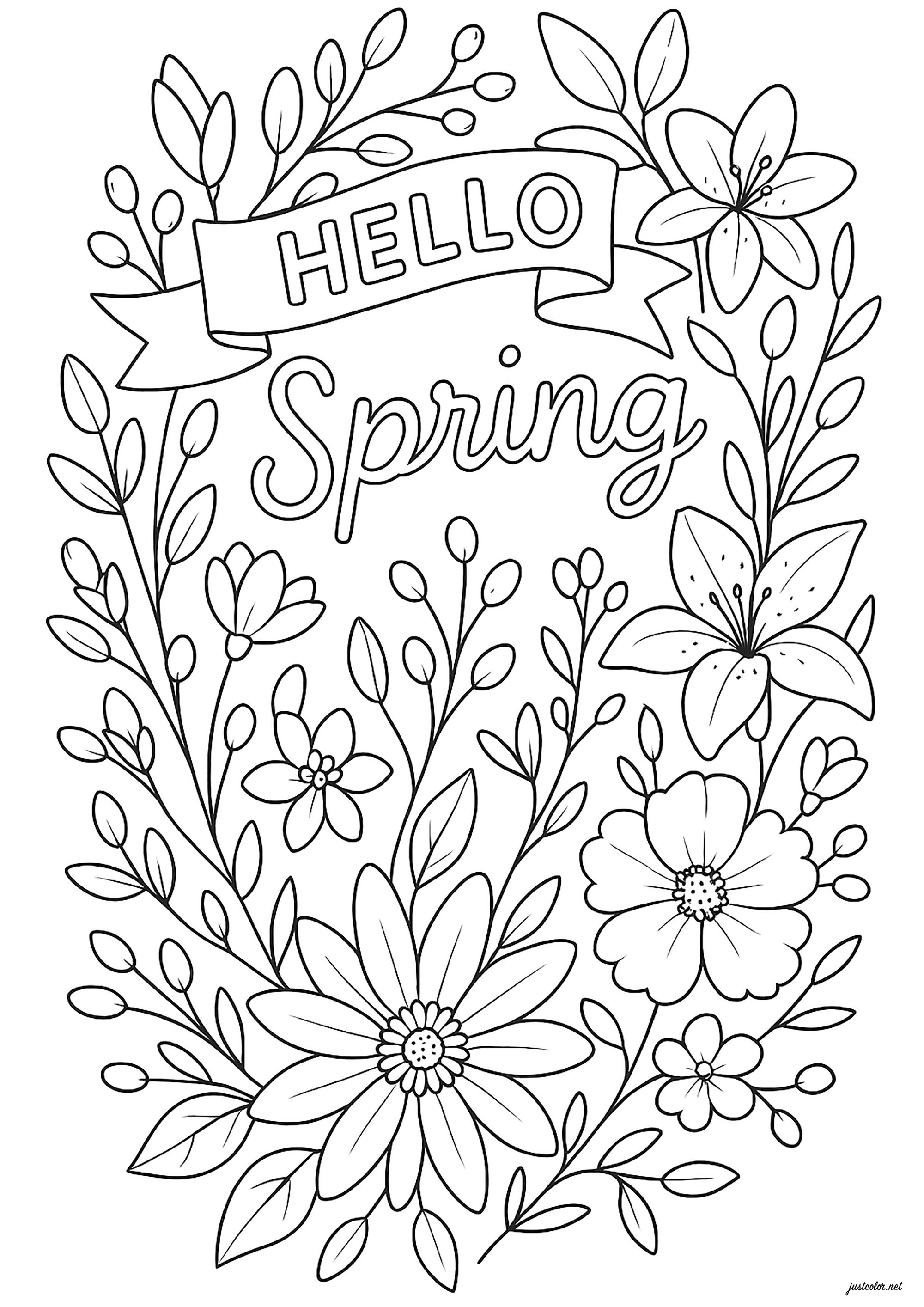 Colorear para celebrar la llegada de la primavera (Página de Spring para imprimir para niños)