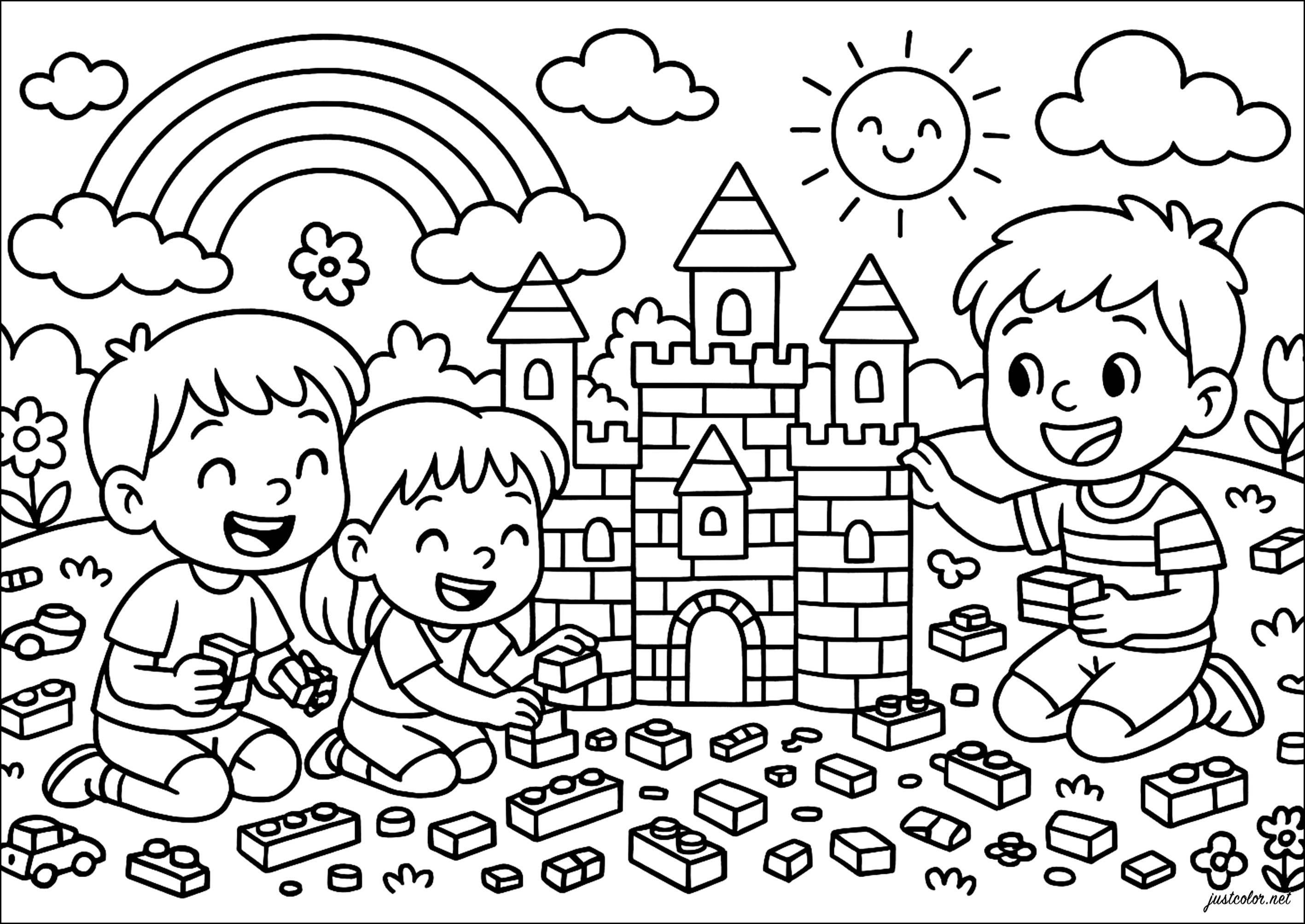Castillo de Ladrillos Mágico (Página de Spring para imprimir para niños)