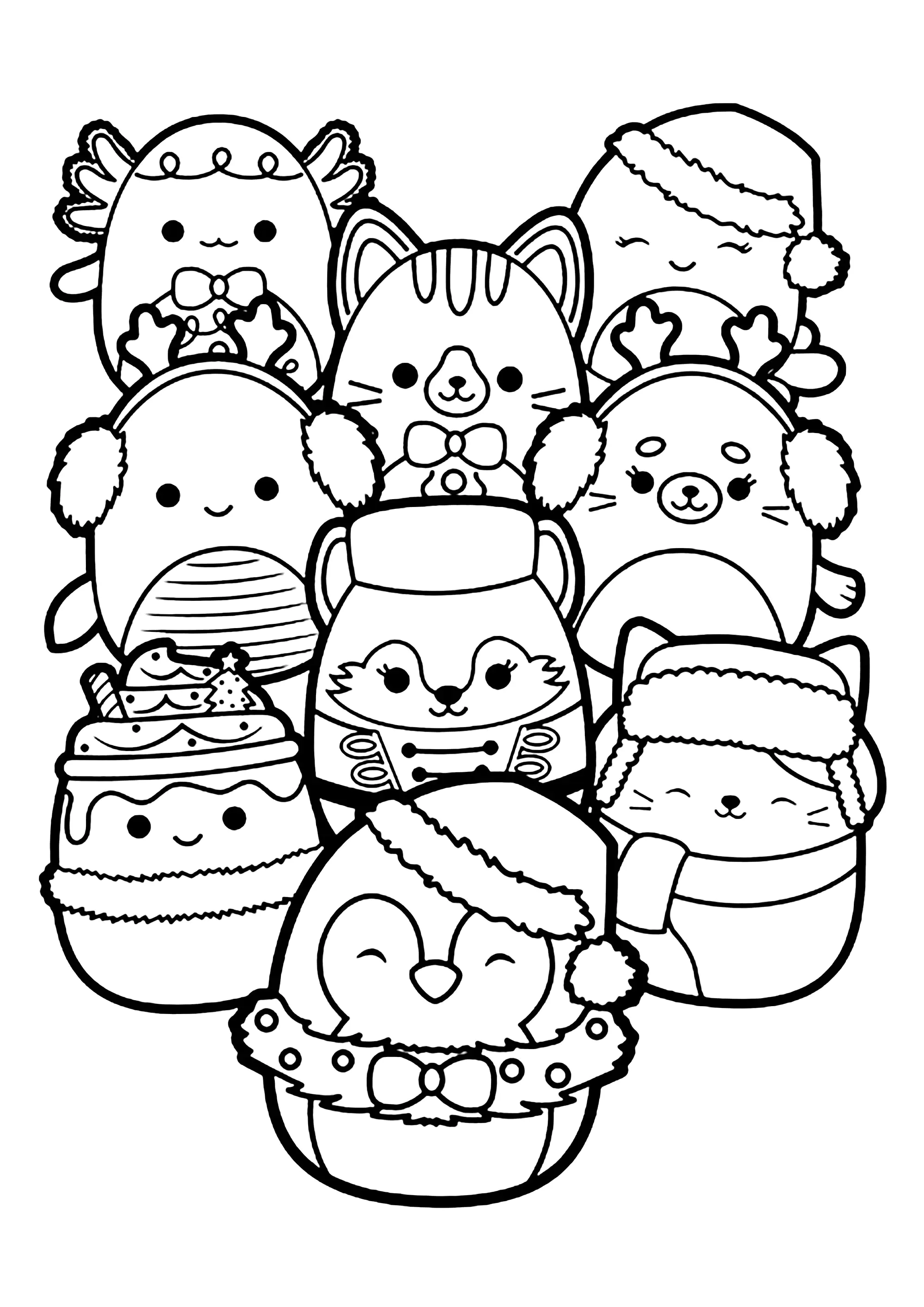 Personajes navideños (Página de Squishmallow para imprimir para niños)