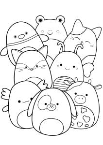 Personajes divertidos y fáciles de colorear (Página de Squishmallow  para imprimir)