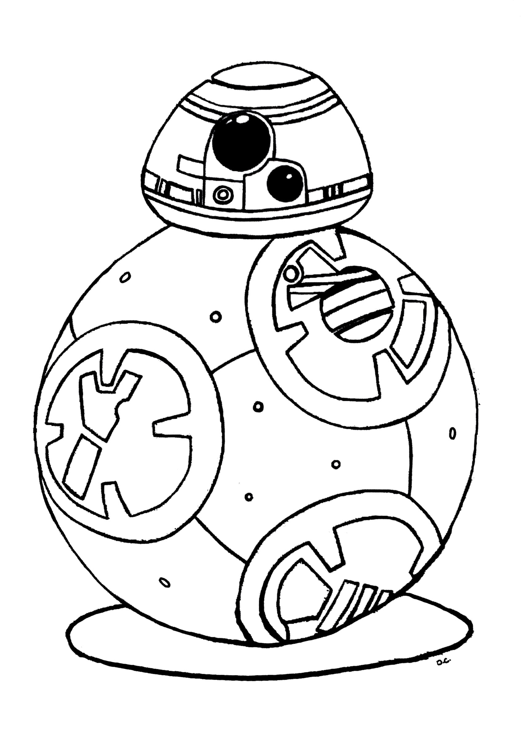 Página para colorear inspirada en el robot droide BB-8 de Star Wars 7 (The Force Awakens)