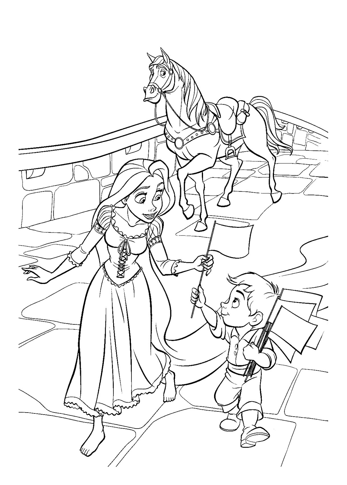 Dibujos para colorear para niños de Tangled Rapunzel para descargar