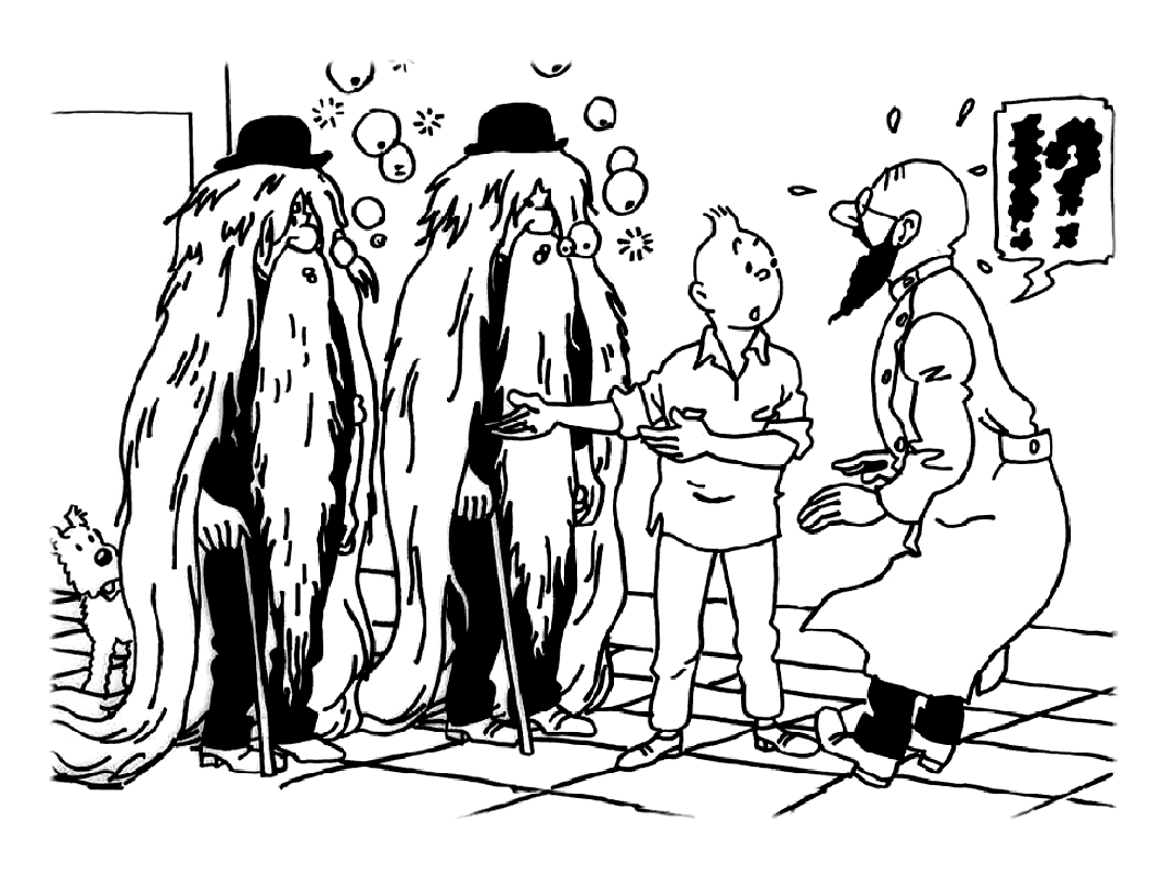 El pelo de los Dupondt ha crecido muy bien (Página de Tintin para imprimir para niños)