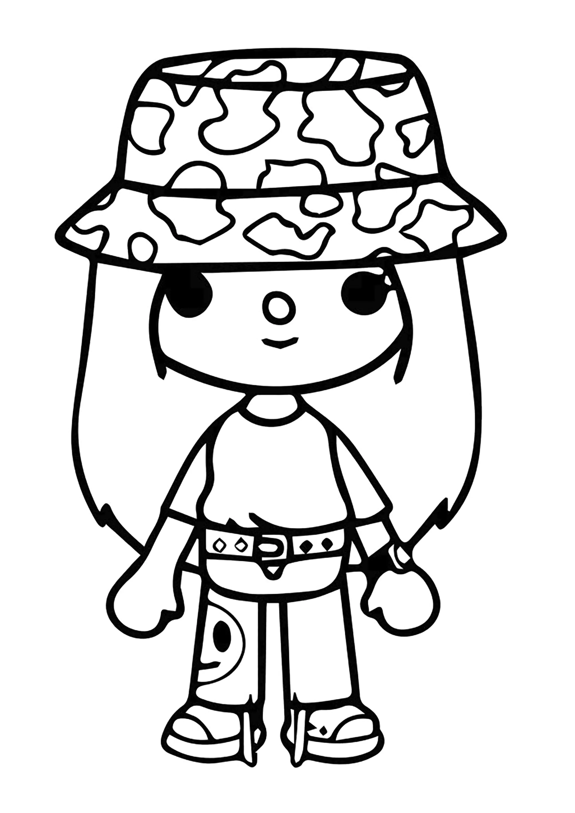 Chica con un bonito corte recto (sombrero) (Página de Toca Boca para imprimir para niños)