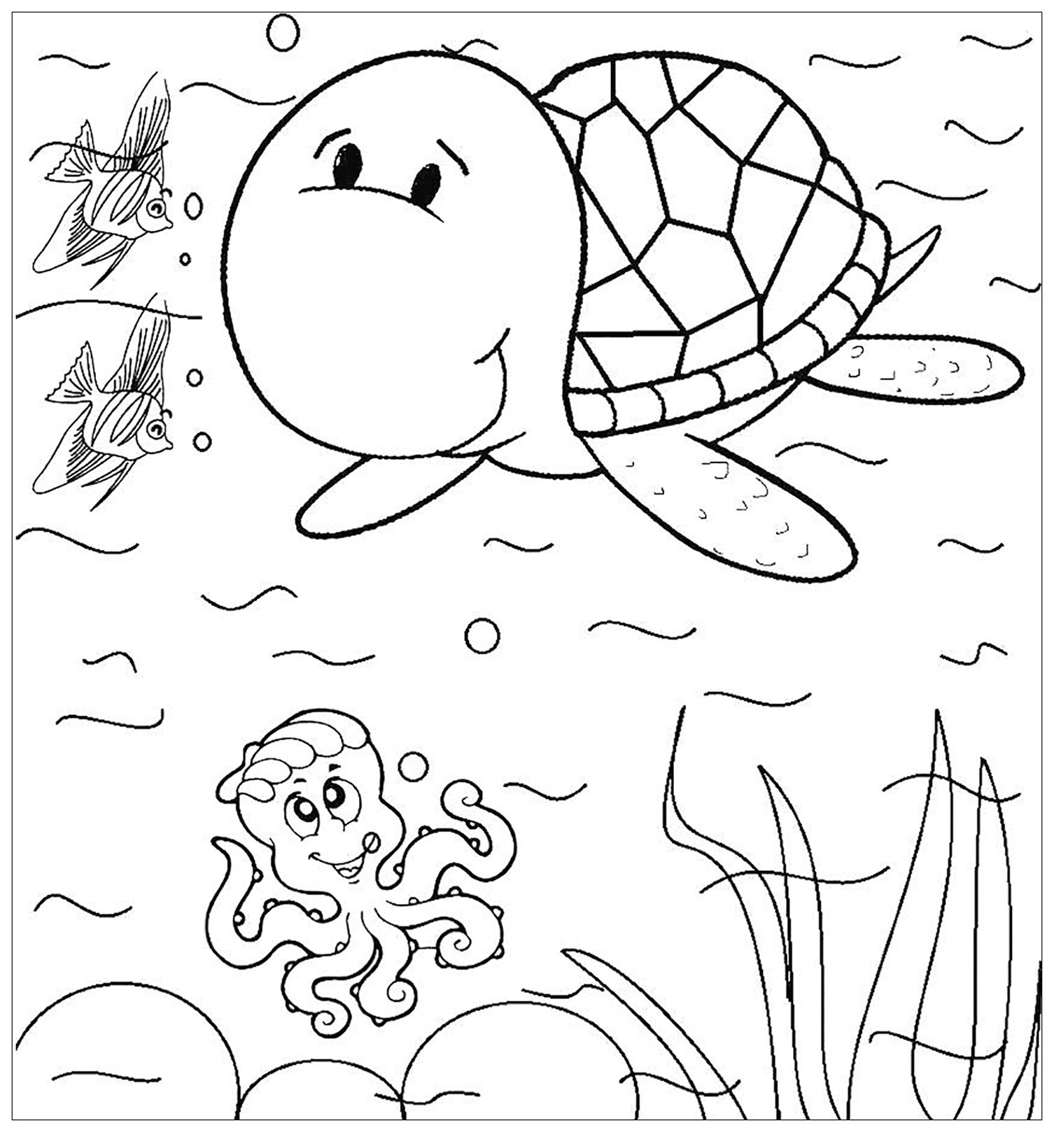 Dibujo de tortuga para niños fácil de colorear