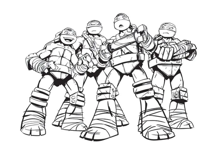 Tortugas Ninja estilo moderno (Página para imprimir para niños)