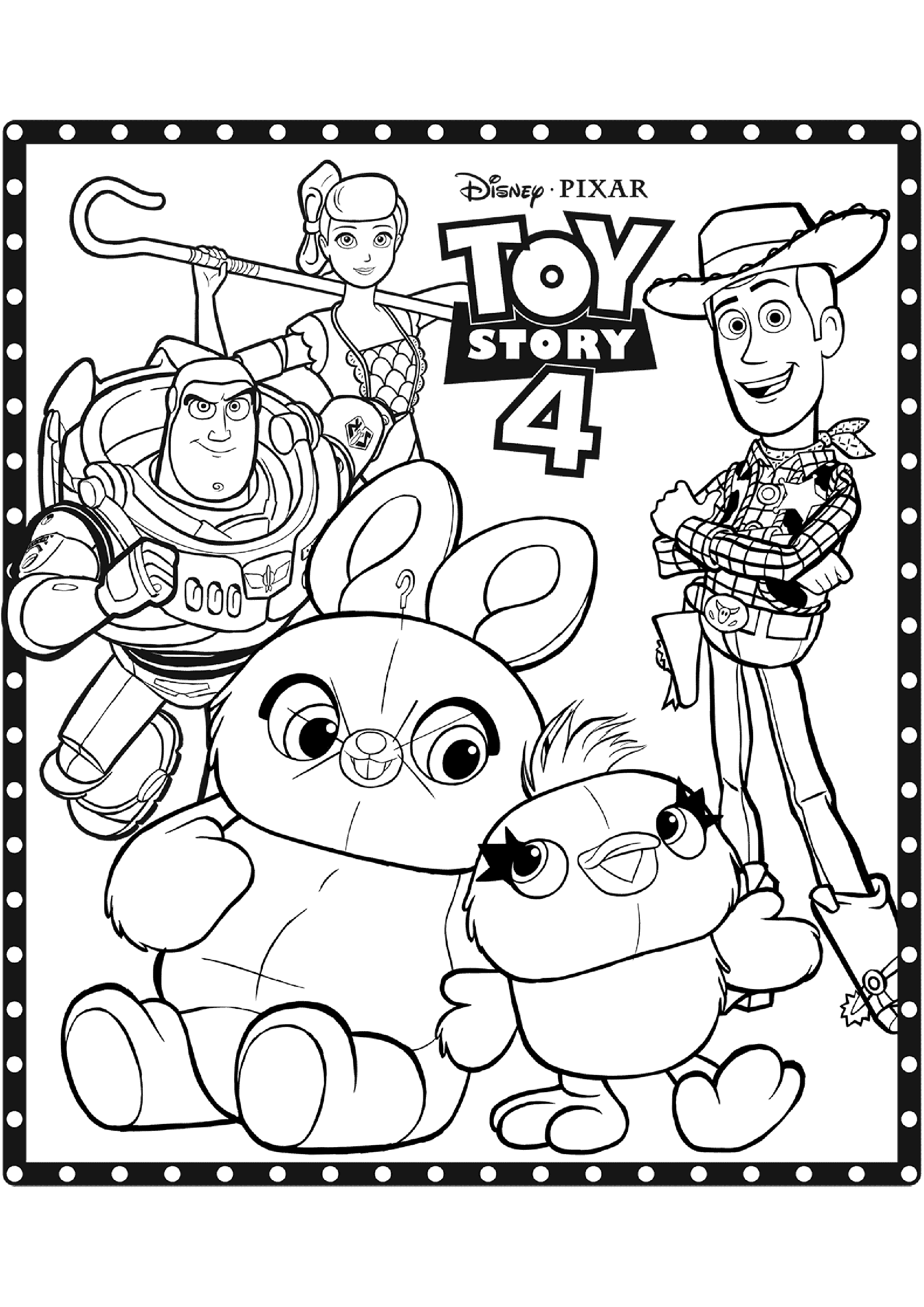 Dibujo de Toy Story 4 para descargar e imprimir para niños : Varios personajes