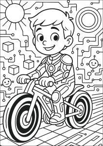 Joven en una bicicleta futurista (Página de Tron  para imprimir)