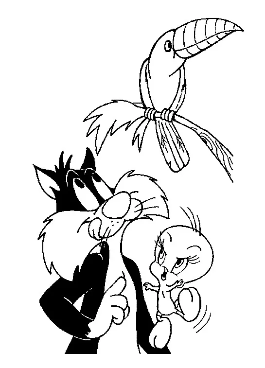 Páginas para colorear de Piolín y Silvestre para niños (Tweety & Sylvester)
