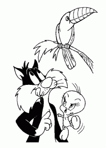 Páginas para colorear de Piolín y Silvestre para niños (Página de Tweety & Sylvester  para imprimir)