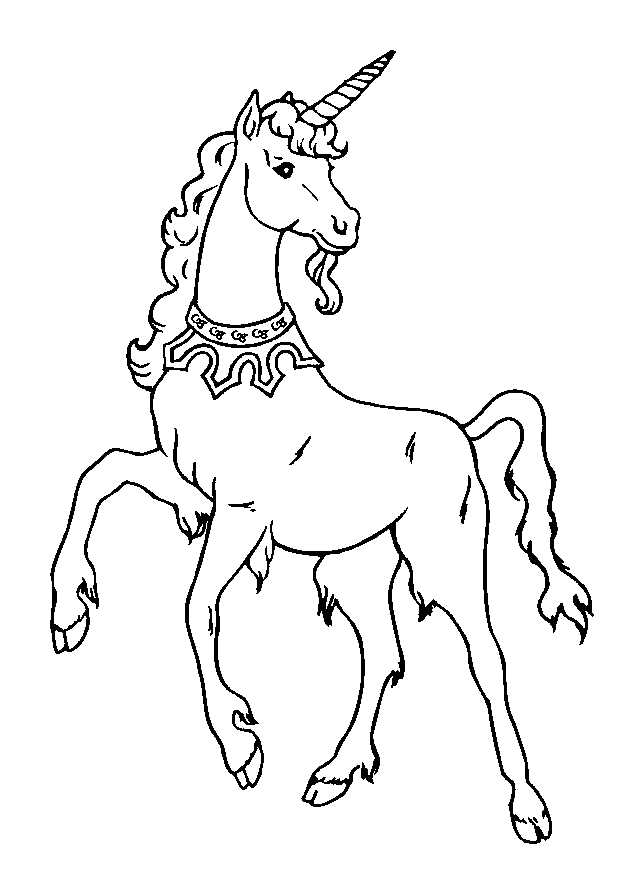 Bonito unicornio con collar para imprimir y colorear