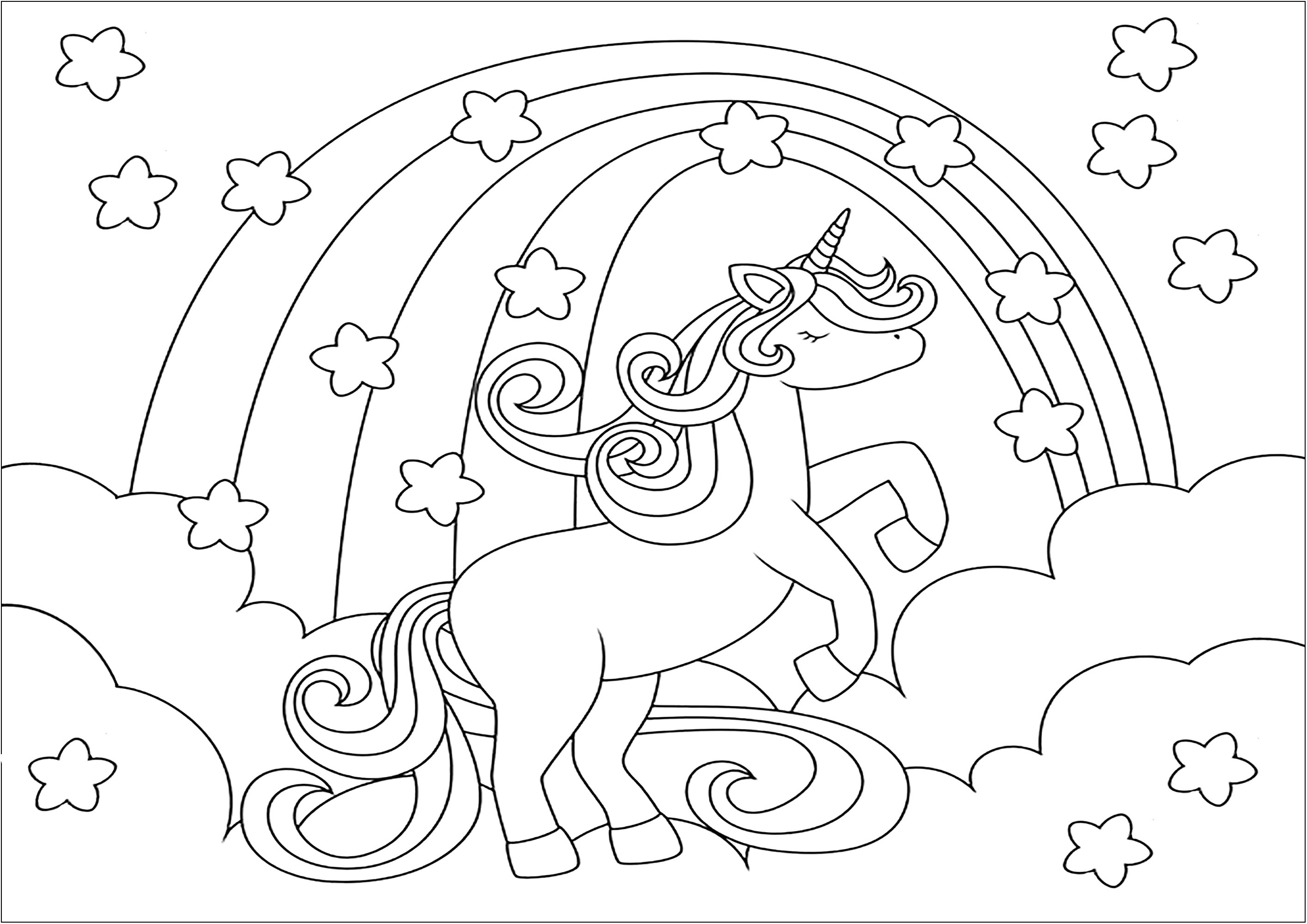 Unicornio y arco iris Páginas de Unicornios para imprimir