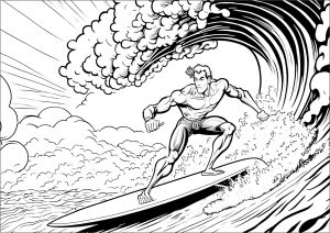 Surfear las olas (Página de Vacaciones en el mar  para imprimir)