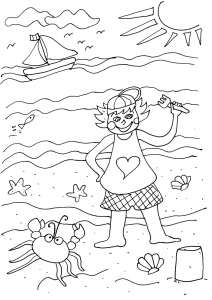 Dibujo de unas vacaciones en el mar para imprimir y colorear