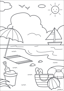 Página de Barco para imprimir para niños : La playa, el mar, ¡las vacaciones!