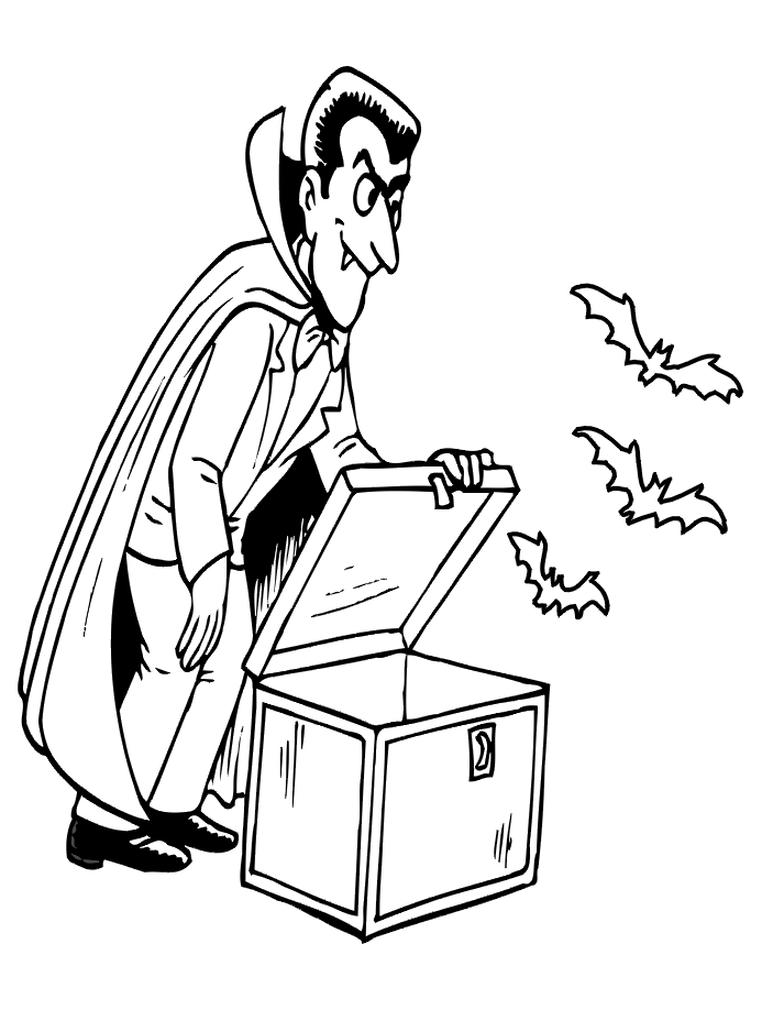 Un vampiro y sus amigos murciélagos (Página para imprimir para niños)