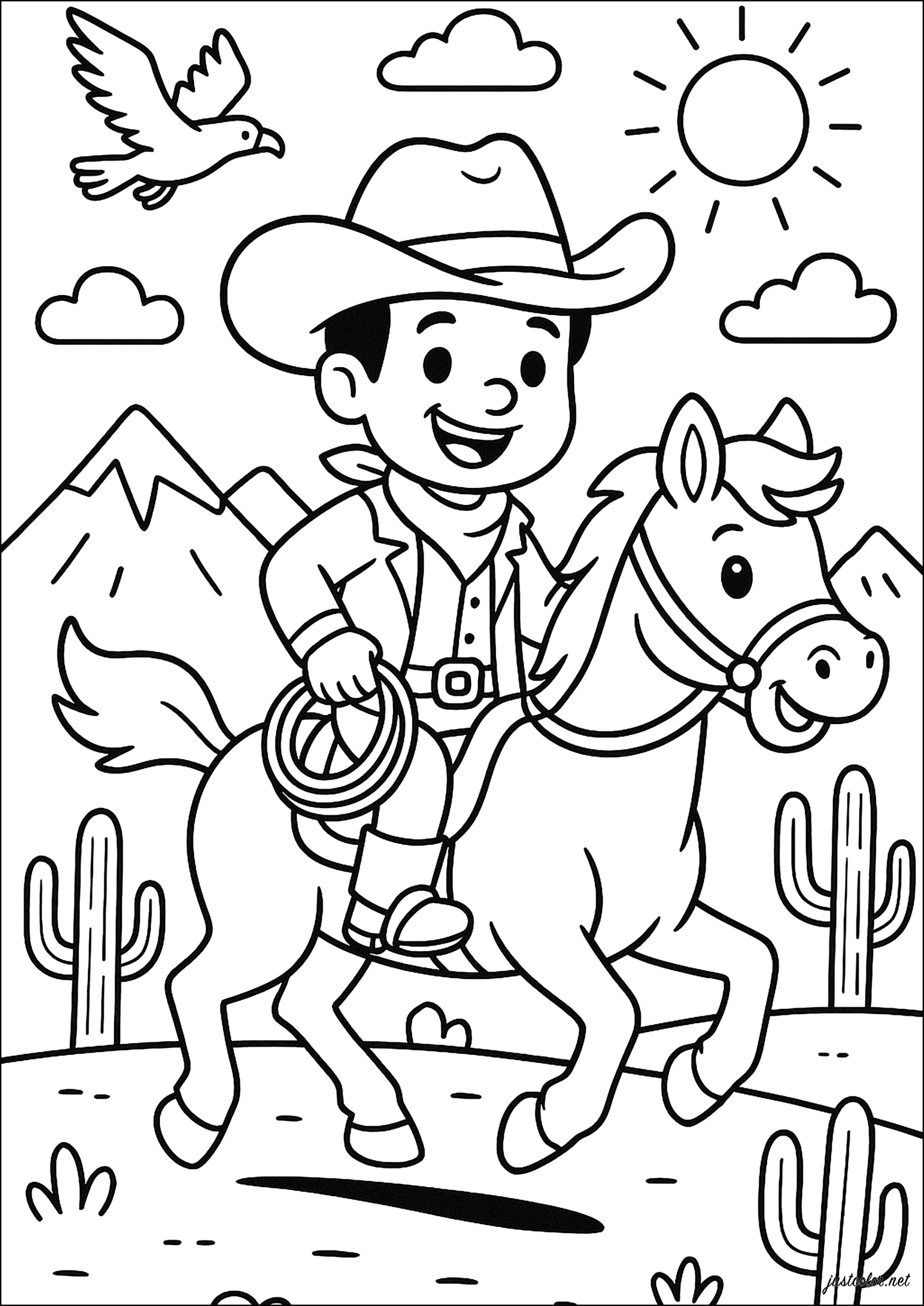 Cowboy del Lejano Oeste (Página de Vaqueros (Cowboys) para imprimir para niños)