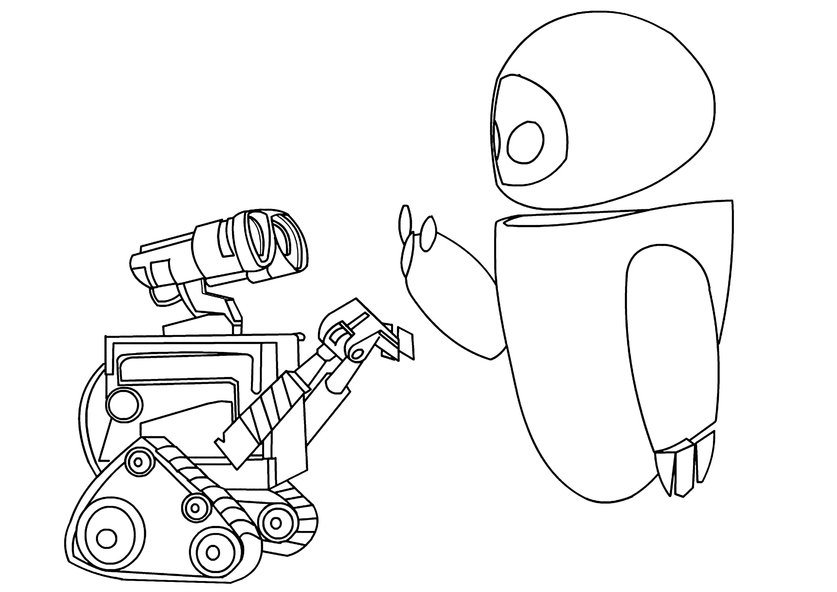 Dibujo de líneas finas con Wall-E y Eve (Página de Wall E para imprimir para niños)