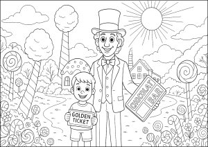Un niño que ganó el Billete de Oro (Página de Willy Wonka  para imprimir)