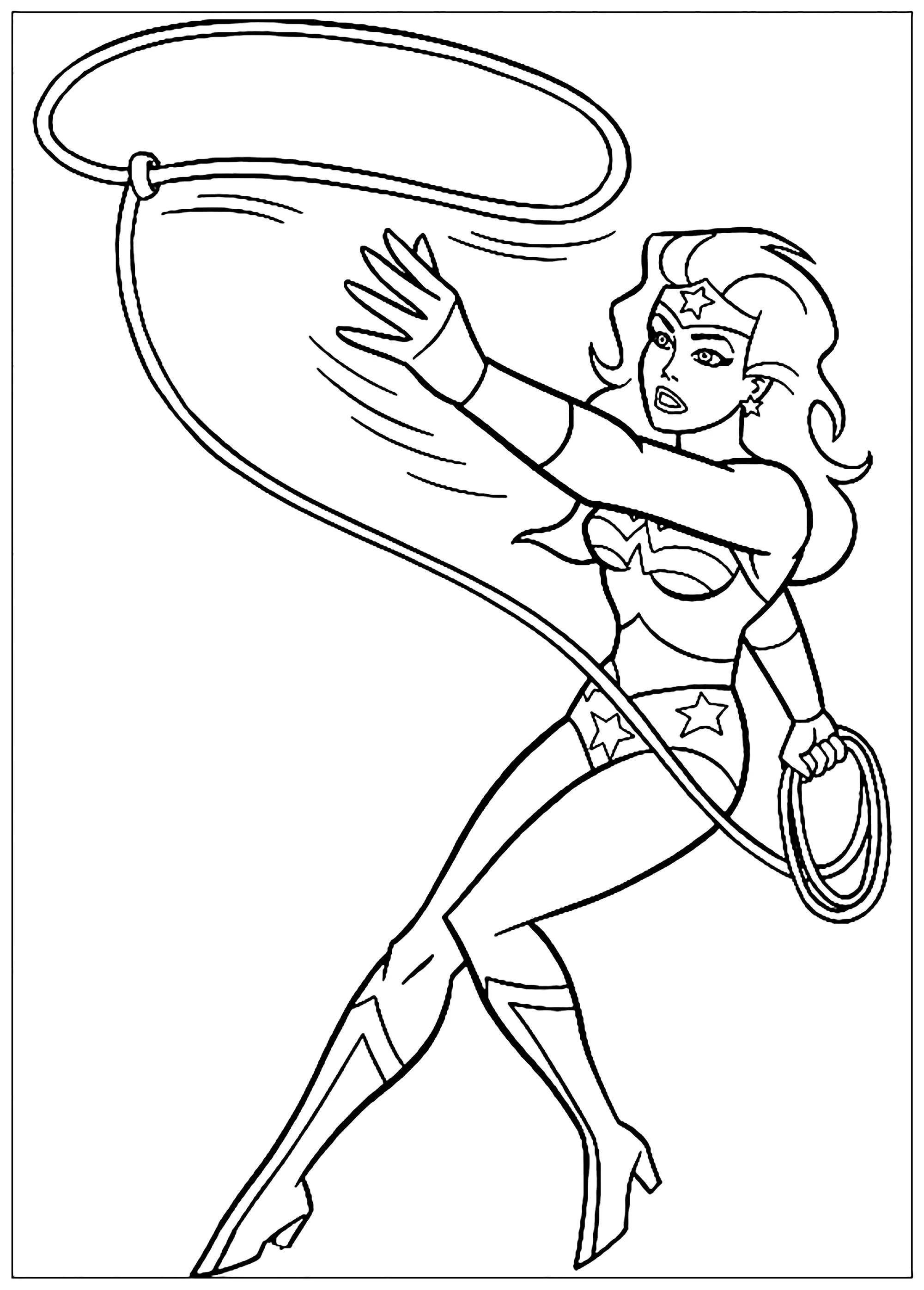 Wonder Woman y un lazo (Página para imprimir para niños)