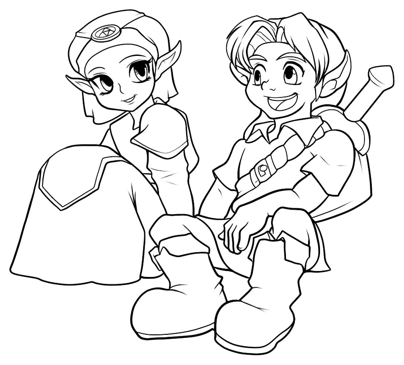 Zelda y Link (Página para imprimir para niños)