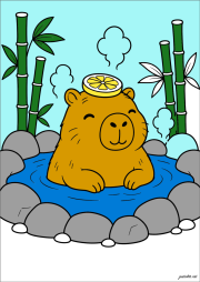 Creation by Anonymous from Capibara en un baño rodeado de bambúes