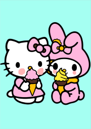 Création de 10412674 d'après Hola kitty y My Melody degustando helados