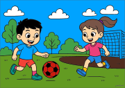 Amigos divirtiéndose jugando al Fútbol をぬった 匿名 さんの作品