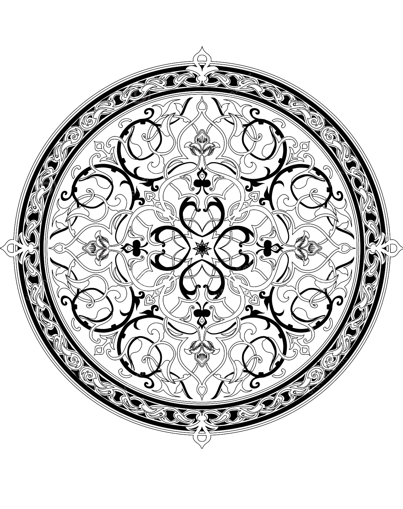 100% Complexo Mandala Oriental (Página para colorir e imprimir para adultos)